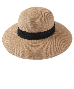 Summer  Straw Hat with Polka Dot Lace Point HA320012 TAN